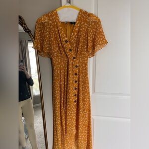 Lulu's Mustard Yellow Floral Button-Front Maxi Dress